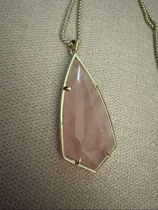 Kendra Scott Carole Rose Quartz Necklace in Gold Tone - Picture 4 of 4
